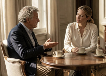 Een ervaren toezichthouder in gesprek met een aankomende toezichthouder aan tafel