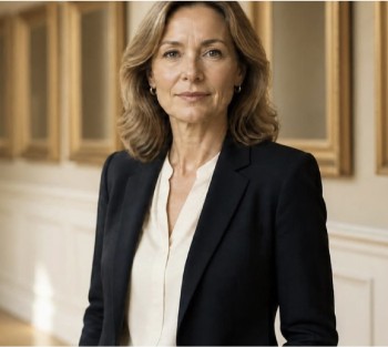 Een toezichthouder in een lichte gang met schilderijlijsten